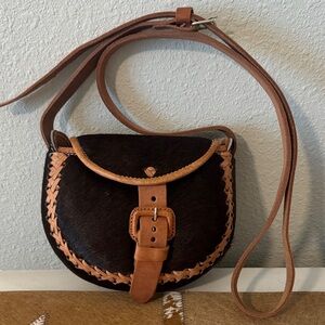 Brown Fur and Leather Crossbody Bag